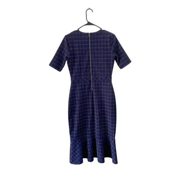 Banana Republic Navy Plaid Midi Dress with Flounce Hem - Picture 3 of 11